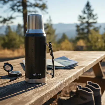 Termo Larhaus Himalaya Acero Inox 1.2l Pico Cebador Tapa Mate Color Negro