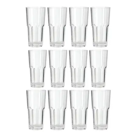 Vaso Acrílico Facetado Trago Largo Kp 375ml Transparente X12 Transparente