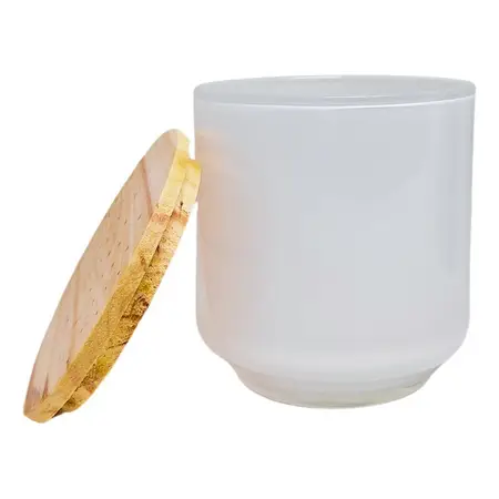 Vaso Alegro Envase Para Vela Con Tapa De Madera Modelo Color Blanco