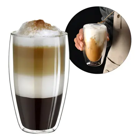 Vaso De Café Espresso Diseño Doble Vidrio 450 Ml X1 Color Transparente