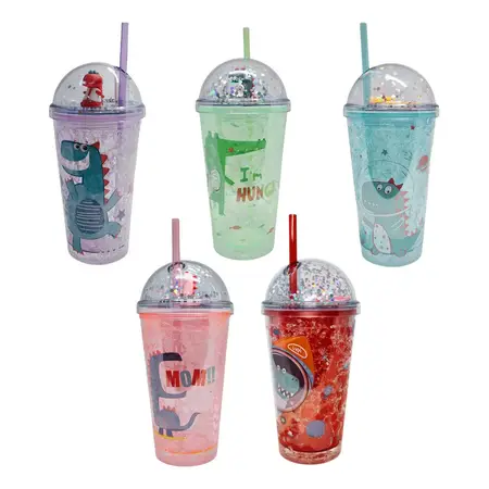 Vaso Dinosaurio Sorbete Y Tapa Varios Diseños 450cc Infantil Verde