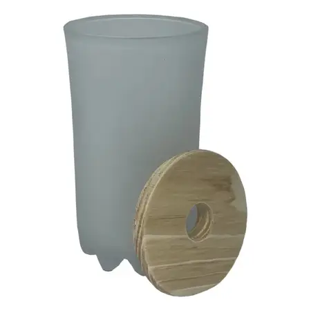 Vaso Gala De Vidrio Para Difusor 300 Ml + Tapa De Madera X1 Esmerilado