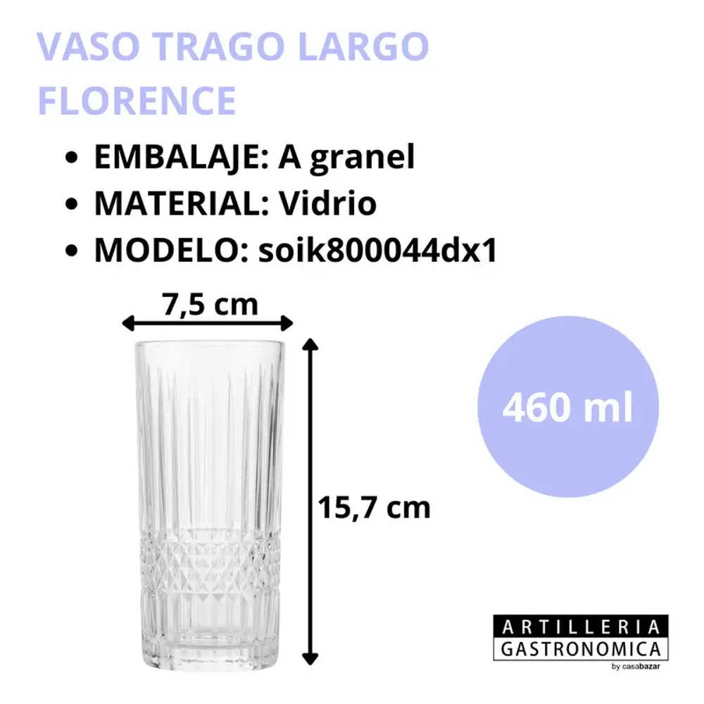 Vaso Trago Largo Florence 460 Ml | The Kitchen Elements Transparente