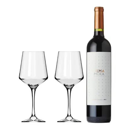 Vino Malbec Alma Mora 750cc + Copa Brunello 490ml X2 Regalo!