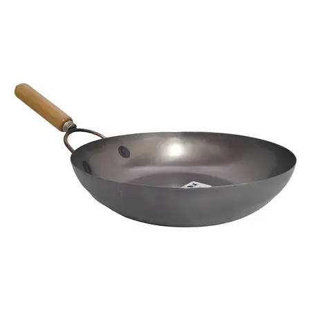 Wok Chapa Reforzada Lozafer 26 Cm Con Mango Madera Cocina Color Gris