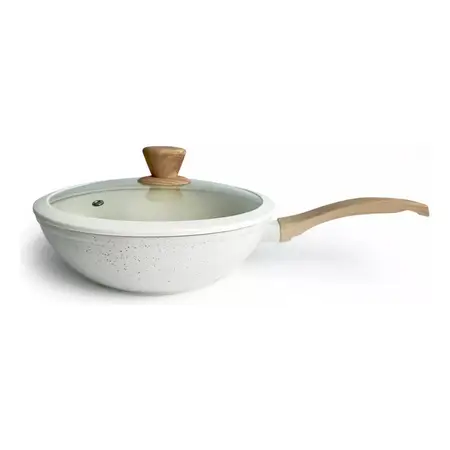 Wok Con Tapa 26 Cm Antiadherente Inducción Granito Carol X1 Blanco Granito