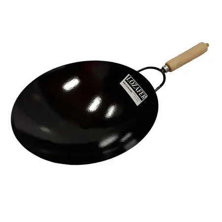 Wok Sarten De Chapa Enlozado Con Mango 36 Cm Color Negro