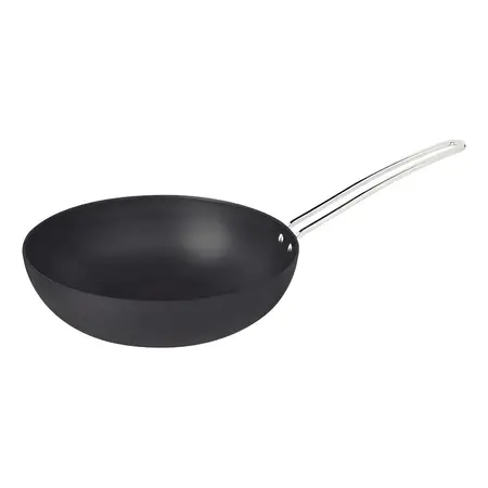 Wok Tramontina De Aluminio Y Mango De Acero Inoxidable Para Parrilla De 24 Cm, Color Negro