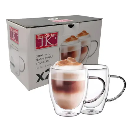 X2 Jarrito Mug Doble Vidrio C/asa Capuccino 350cc Color Transparente